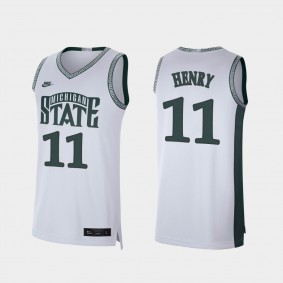 Aaron Henry College Baketball Michigan State Spartans #11 White Retro Limited Jersey