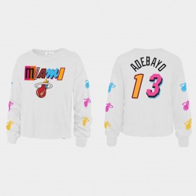 Women's Miami Heat 2021-22 City Edition #13 Bam Adebayo Call Up Parkway White T-shirt Long Sleeve