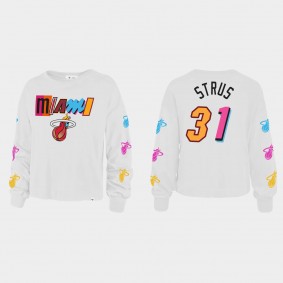 Women's Miami Heat 2021-22 City Edition #31 Max Strus Call Up Parkway White T-shirt Long Sleeve