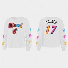 Women's Miami Heat 2021-22 City Edition #17 P.J. Tucker Call Up Parkway White T-shirt Long Sleeve