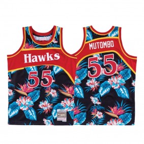 Hawks Dikembe Mutombo #55 Floral Fashion Hardwood Classics Jersey