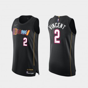 Heat #2 Gabe Vincent 75th Diamond Authentic Jersey 2021-22 City Edition Black mashed-up Uniform