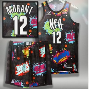 2022 NBA All-Star #12 Ja Morant Grizzlies Black Jersey Kit Pop Culture Street Art