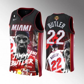 Jimmy Butler Miami Heat 2023 Finals Print Graphics Black #22 Icon Edition Jersey Men