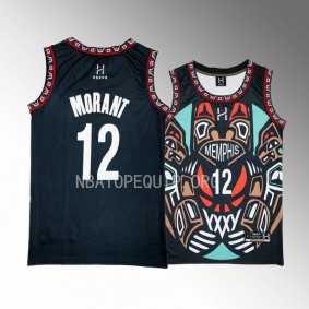 Ja Morant Memphis Grizzlies Black #12 Jersey Throwback Logo Fashion Fit