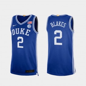 Jaylen Blakes Duke Blue Devils #2 Jersey Royal 2021-22 College Basketball Authentic