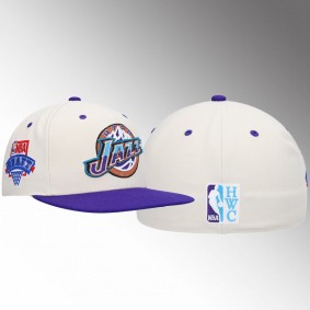 Utah Jazz NBA Draft Cream Hat Hardwood Classics Fitted