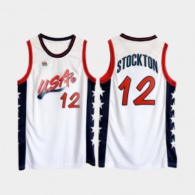 John Stockton USA Team #12 White 1996 Olympics Basketball Jersey