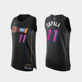 Heat #11 KZ Okpala 75th Diamond Authentic Jersey 2021-22 City Edition Black mashed-up Uniform