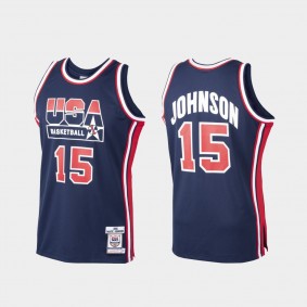 Team USA #15 Magic Johnson Navy 1992 Olympics Basketball Jersey
