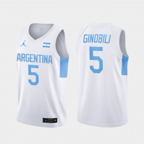 Manu Ginobili Argentina #5 2021 Olympic White Jersey