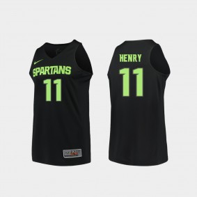 Aaron Henry Michigan State Spartans #11 Black Replica College Basketball Jersey
