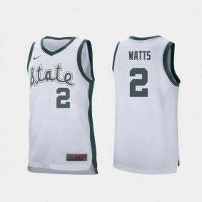 Rocket Watts Michigan State Spartans #2 White Retro Replica College Basketball Jersey