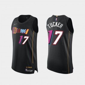 Heat #17 P.J. Tucker 75th Diamond Authentic Jersey 2021-22 City Edition Black mashed-up Uniform