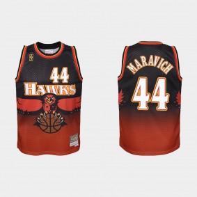 Atlanta Hawks Pete Maravich #44 Hardwood Classics Black Red Youth Jersey