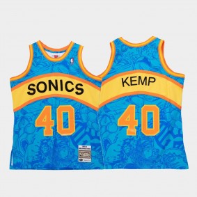Shawn Kemp #40 Seattle SuperSonics Blue Hebru Brantley X Mitchell Ness Retro Jersey