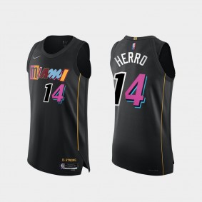 Heat #14 Tyler Herro 75th Diamond Authentic Jersey 2021-22 City Edition Black mashed-up Uniform