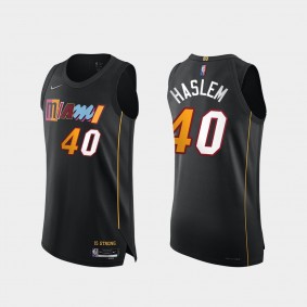 Heat #40 Udonis Haslem 75th Diamond Authentic Jersey 2021-22 City Edition Black mashed-up Uniform
