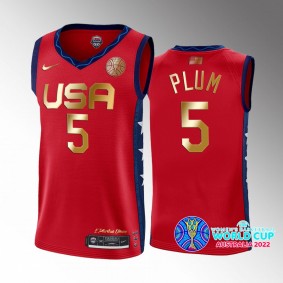 USA 2022 FIBA Womens Basketball World Cup Champions Kelsey Plum Red #5 Jersey Golden